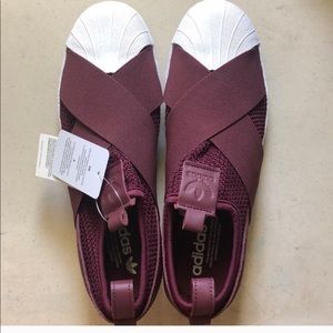 NWT Adidas Superstar Maroon Slip-ons S9